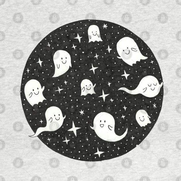 Cute Ghosts in the night sky by conshnobre